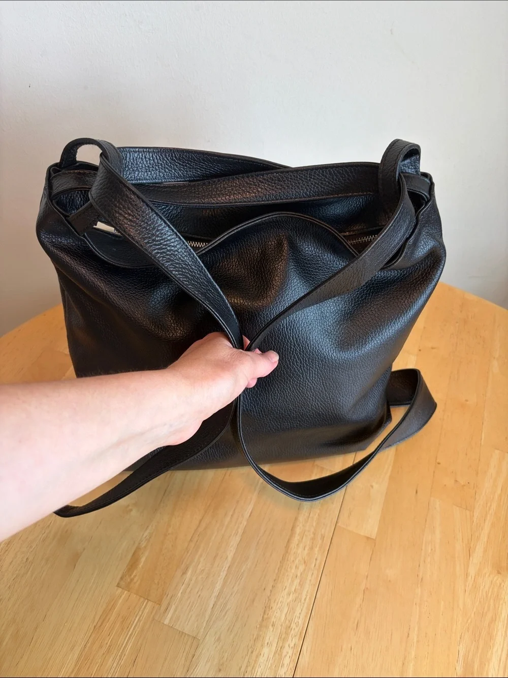 Made in Italy Black Pebbled LeatherConvertible Backpack /Shoulder Bag